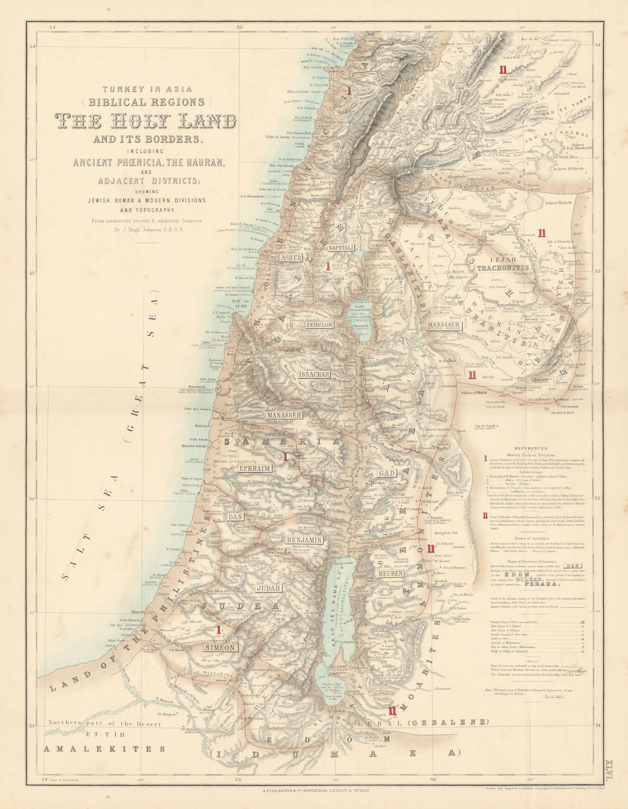 Turkey in Asia Biblical Regions. Holy Land Palestine Israel. FULLARTON c1863 map